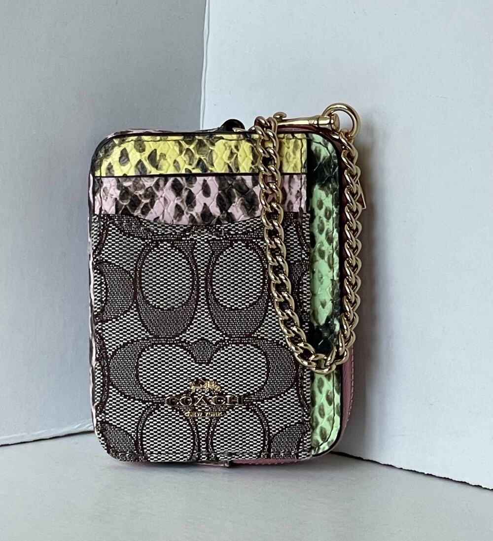 Coach CEC52 Zip Card Case Signature Jacquard ID Wallet Chain Strap